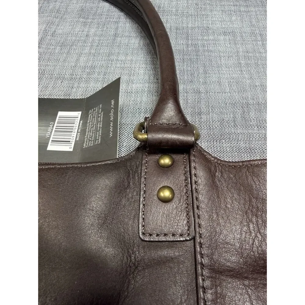 NWT Solo New York Executive Bucket Tote Brown Full Grain Leather Laptop Bag